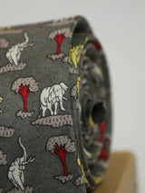 Grey Elephant Printed Silk Necktie