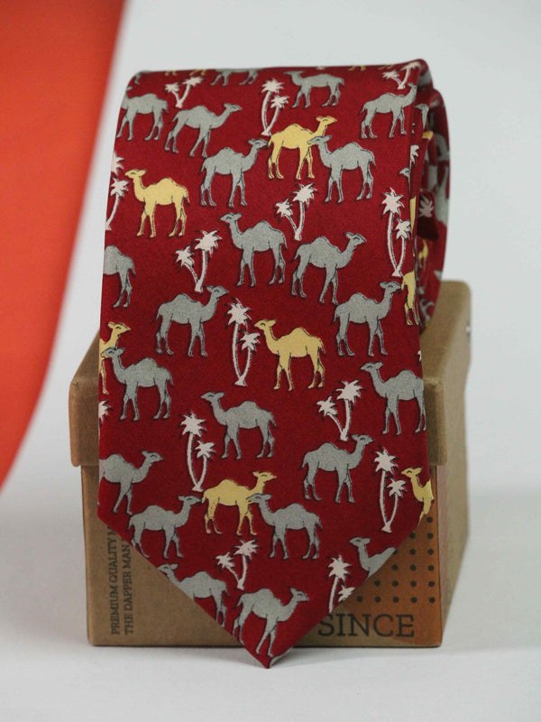 Red Camel Printed Silk Necktie