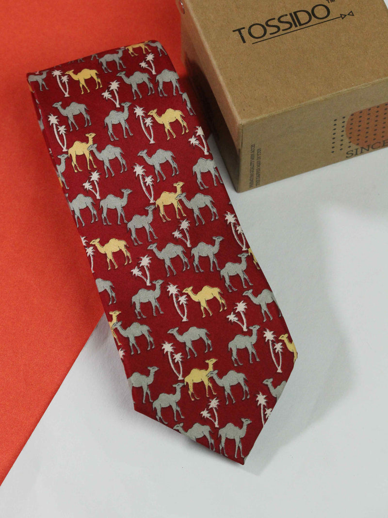 Red Camel Printed Silk Necktie