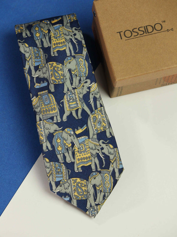 Blue Elephant Silk Necktie