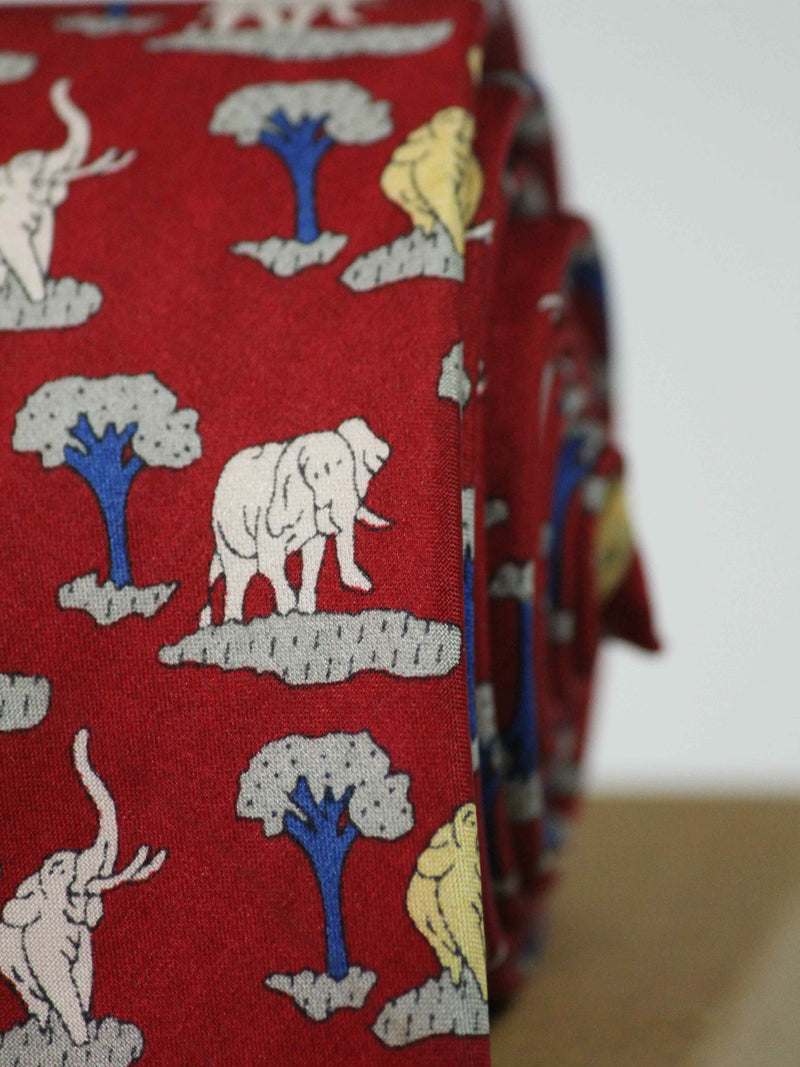Red Elephant Printed Silk Necktie