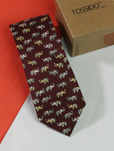 Maroon Elephant Printed Silk Necktie