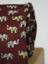 Maroon Elephant Printed Silk Necktie