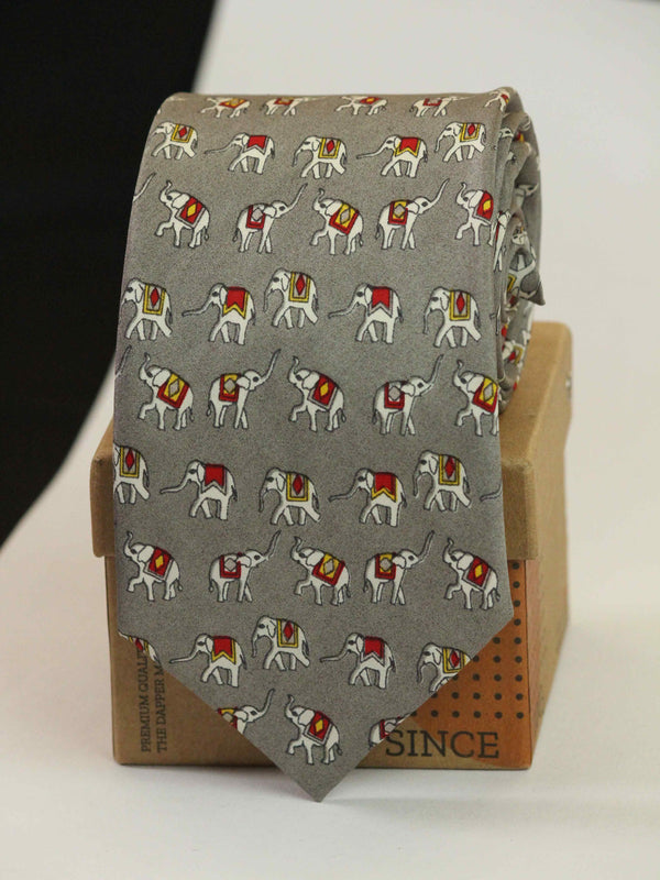 Grey Elephant Printed Silk Necktie