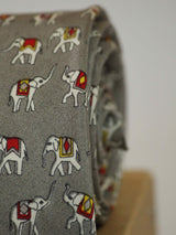 Grey Elephant Printed Silk Necktie