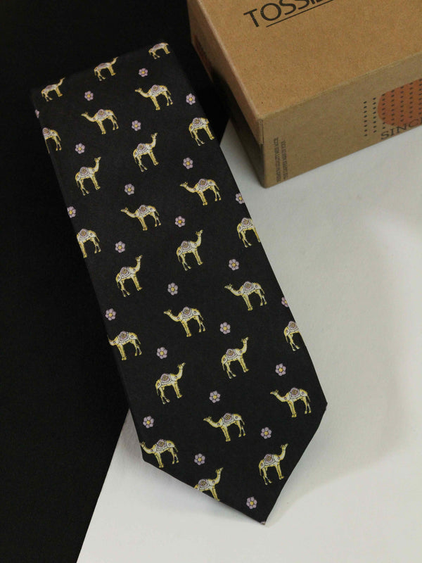 Black Camel Printed Silk Necktie