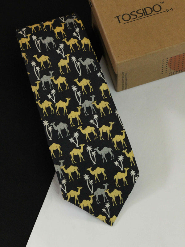Black Camel Printed Silk Necktie