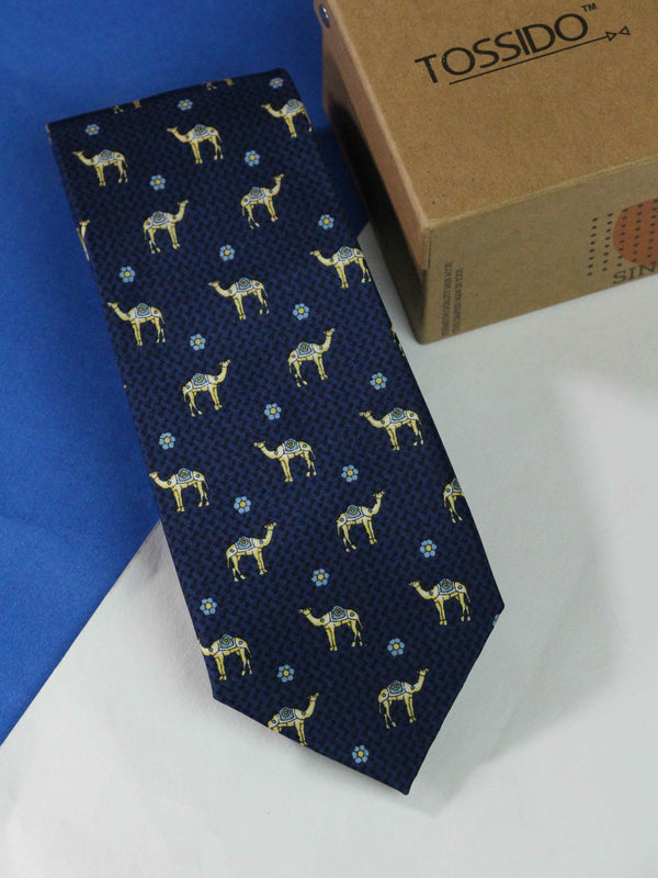 Blue Camel Printed Silk Necktie