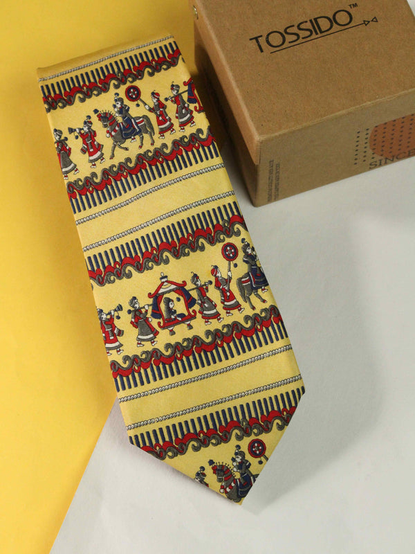 Yellow Novelty Printed Silk Necktie