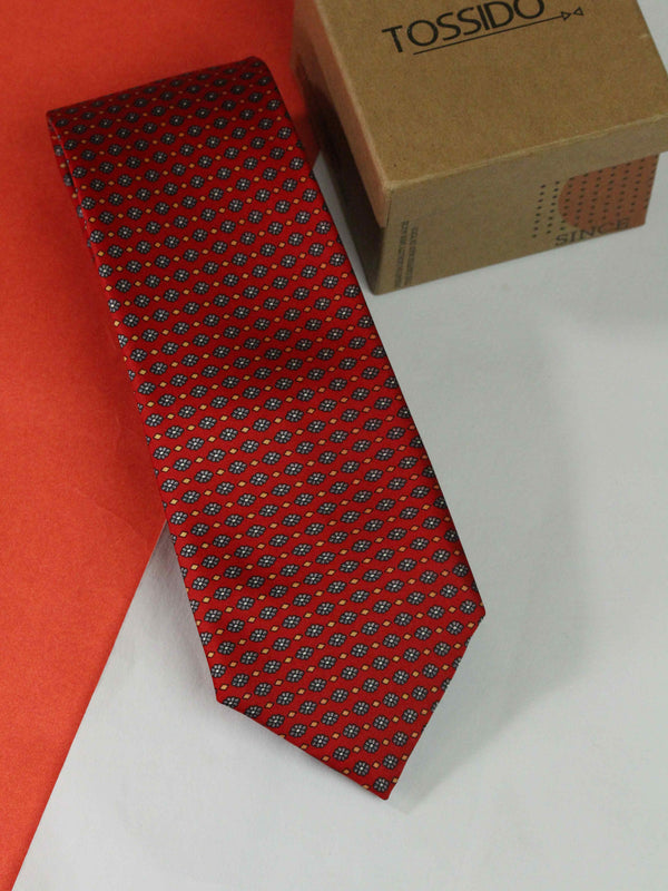 Red Geometric Printed Silk Necktie