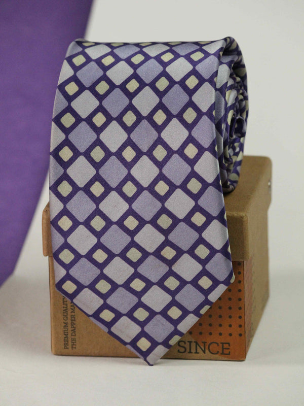 Purple Geometric Printed Silk Necktie