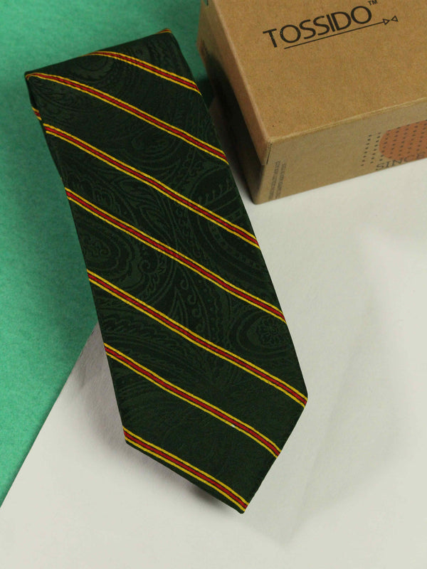 Green Stripe Printed Silk Necktie