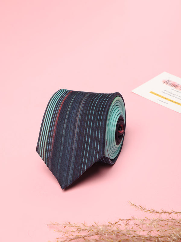 Aqua & Midnight Stripe Printed Silk Tie