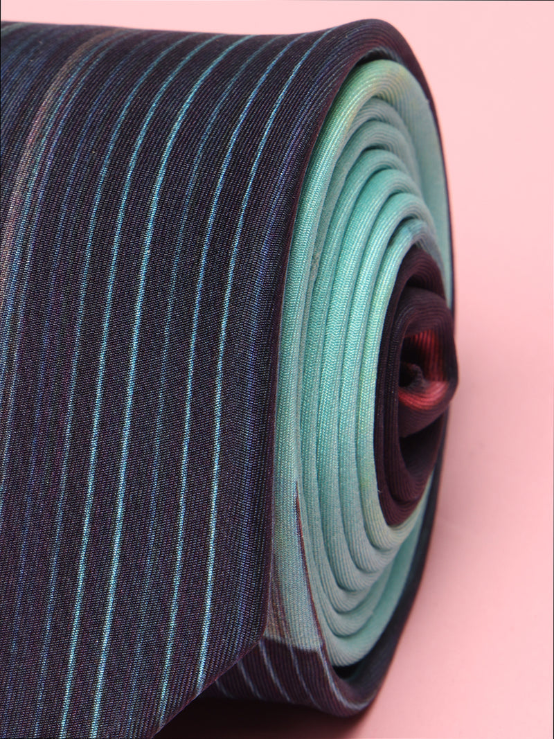 Aqua & Midnight Stripe Printed Silk Tie
