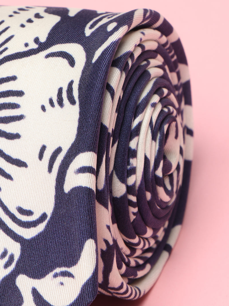 Blue & White Floral Printed Silk Tie