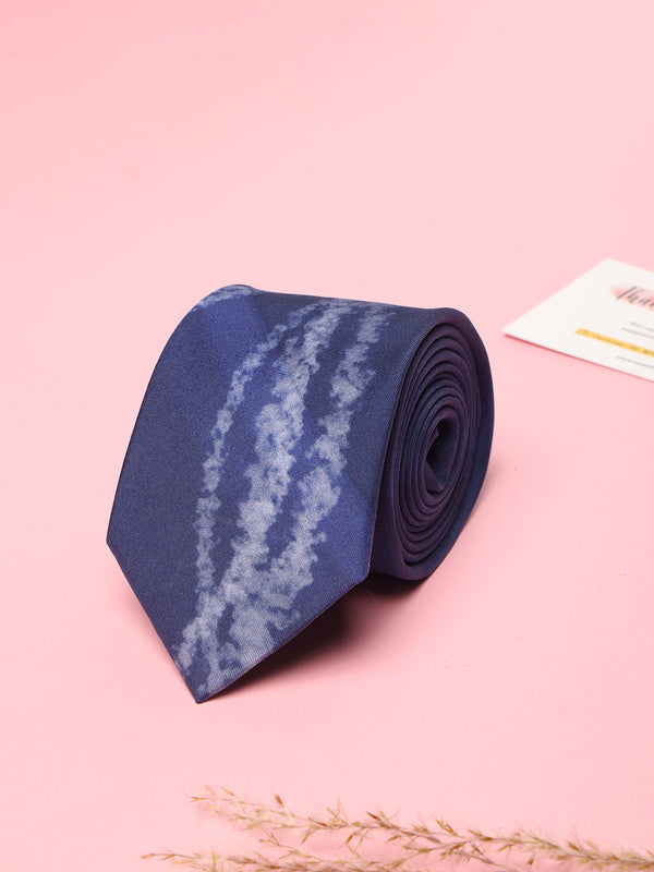 Blue Novelty Printed Silk Tie