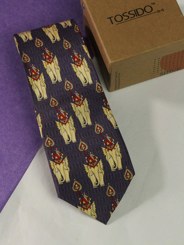 Purple Elephant Printed Silk Necktie