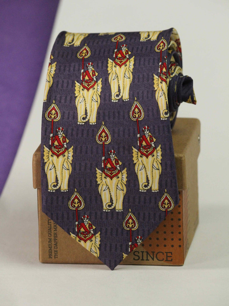 Purple Elephant Printed Silk Necktie