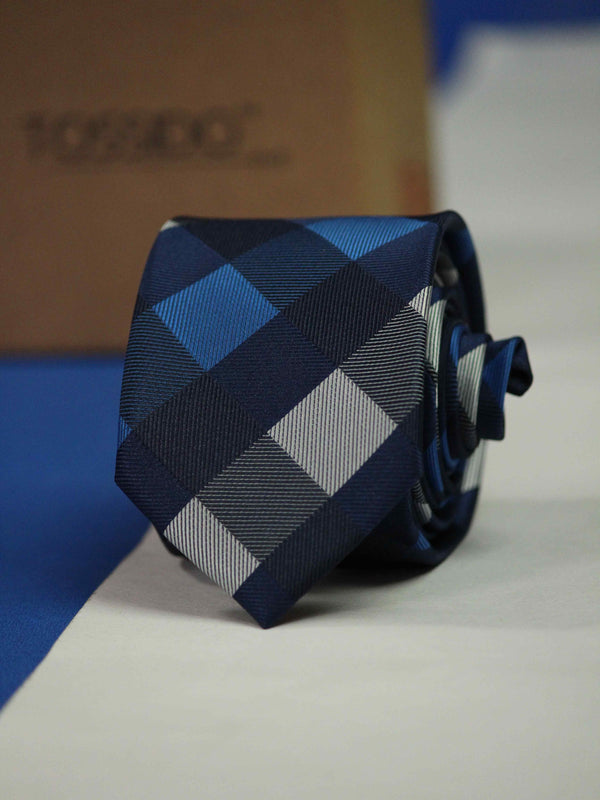 Blue Check Skinny Necktie