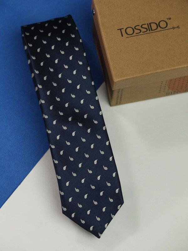 Navy Blue Paisley Skinny Necktie