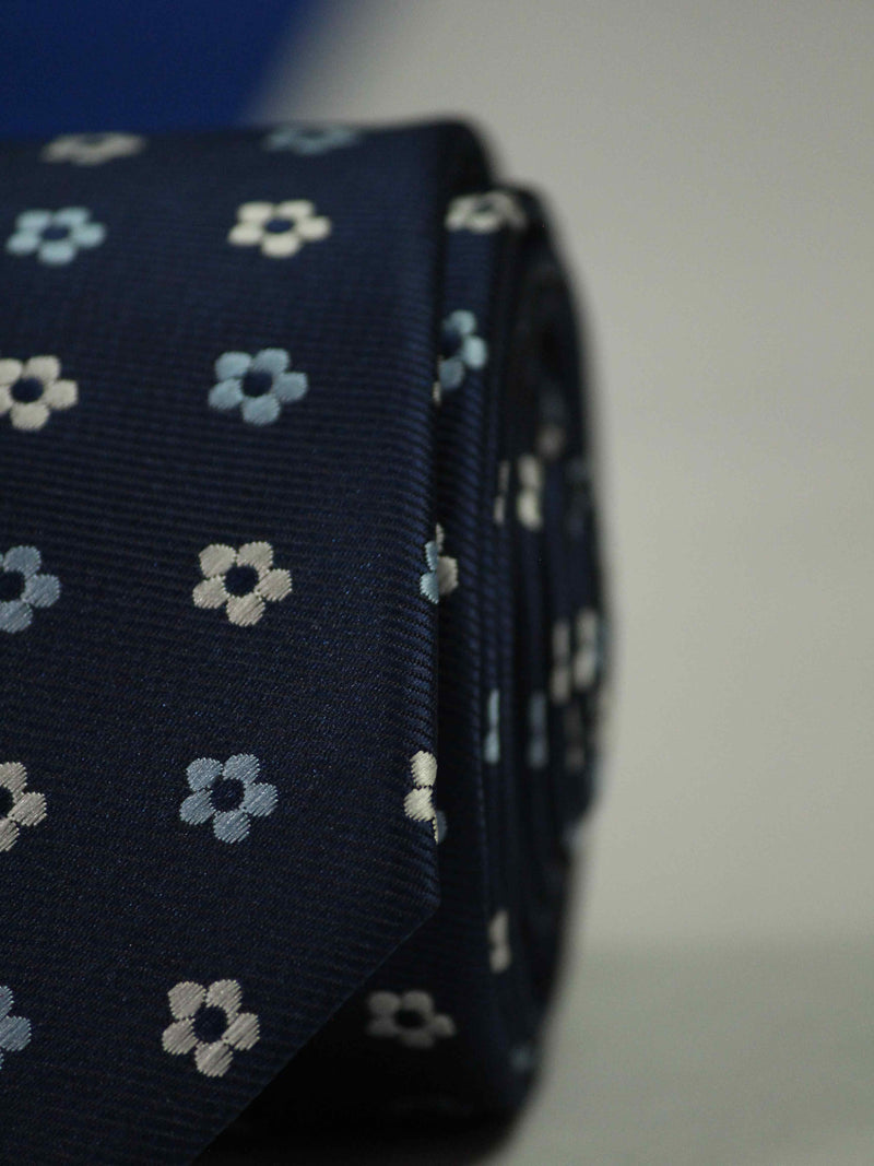 Navy Blue Floral Skinny Necktie