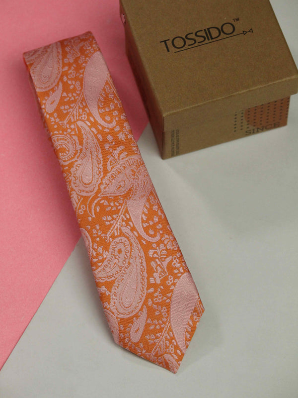 Orange Paisley Skinny Necktie