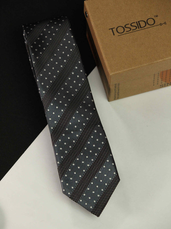 Grey Stripe Skinny Necktie