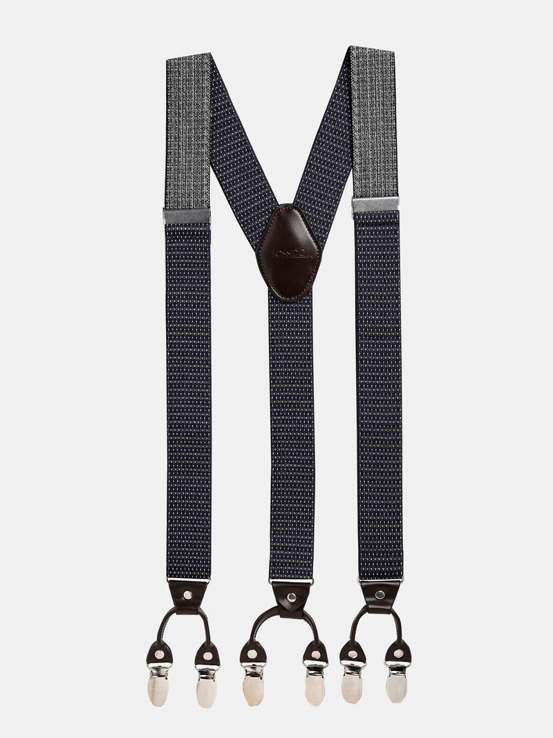 Blue Dot Elastic Suspender with Vegan Leather Patch