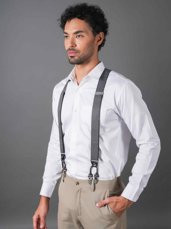 Black Geometric Suspender with Vegan Leather Patch