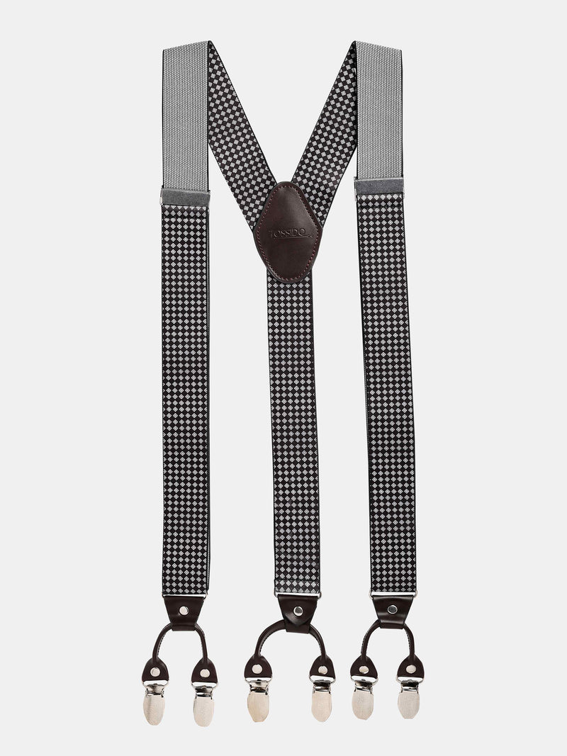 Black Geometric Suspender with Vegan Leather Patch