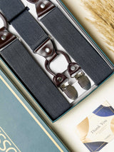 Grey Solid Elastic Suspender with Brown Leather Trims