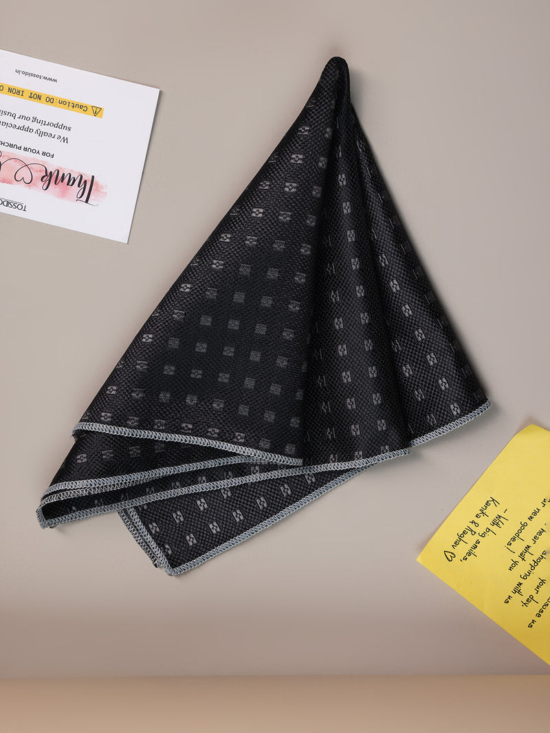 Black Geometric Jacquard Pocket Square