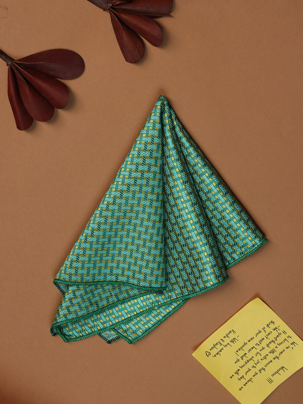 Green Geometric Jacquard Pocket Square