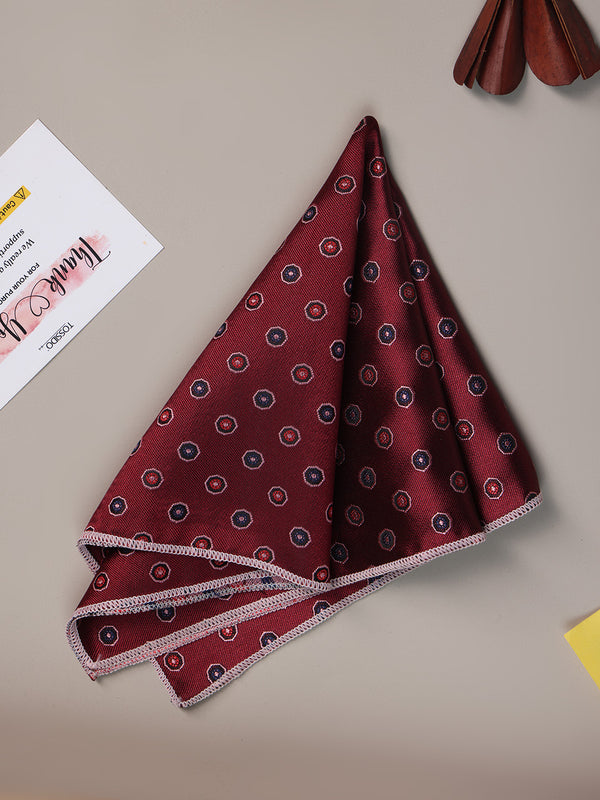 Maroon Geometric Jacquard Pocket Square