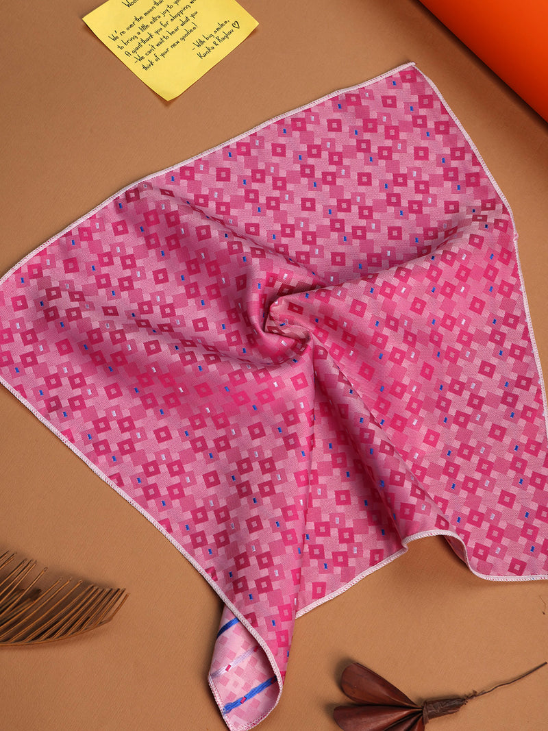 Pink Geometric Jacquard Pocket Square