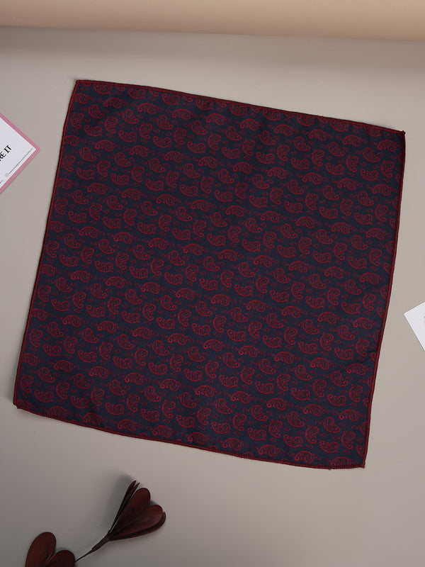 Blue & Maroon Paisley Jacquard Pocket Square