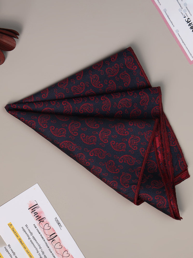 Blue & Maroon Paisley Jacquard Pocket Square