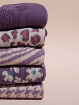 Purple Houndstooth & Floral Socks – Pack of 5