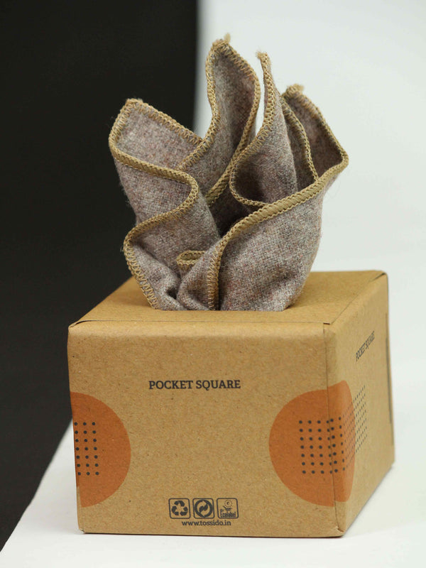 Tan Brown Solid Wool Pocket Square