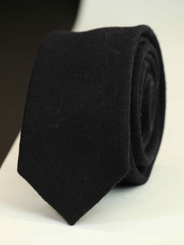 Black Solid Wool Skinny Necktie