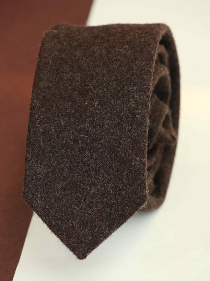 Brown Solid Wool Skinny Necktie