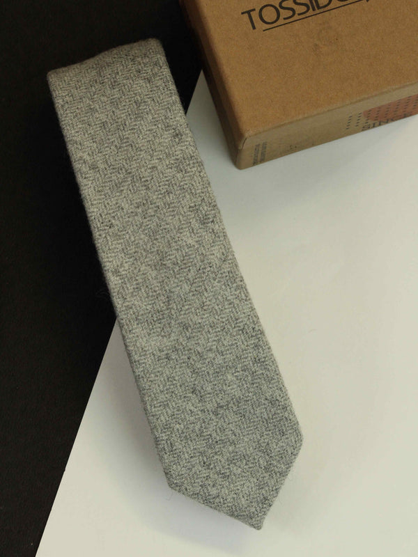 Grey Stripe Wool Skinny Necktie