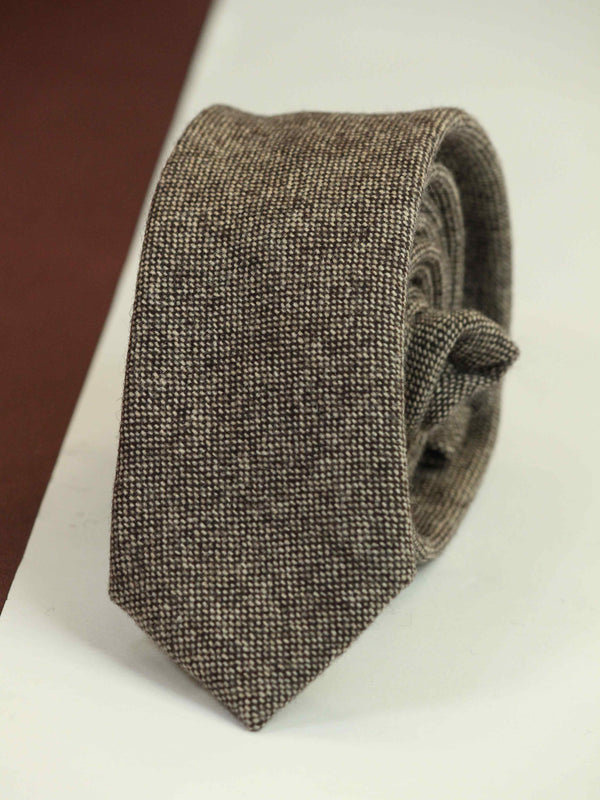 Tan Brown Solid Wool Skinny Necktie