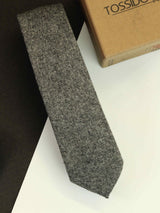 Grey Solid Wool Skinny Necktie