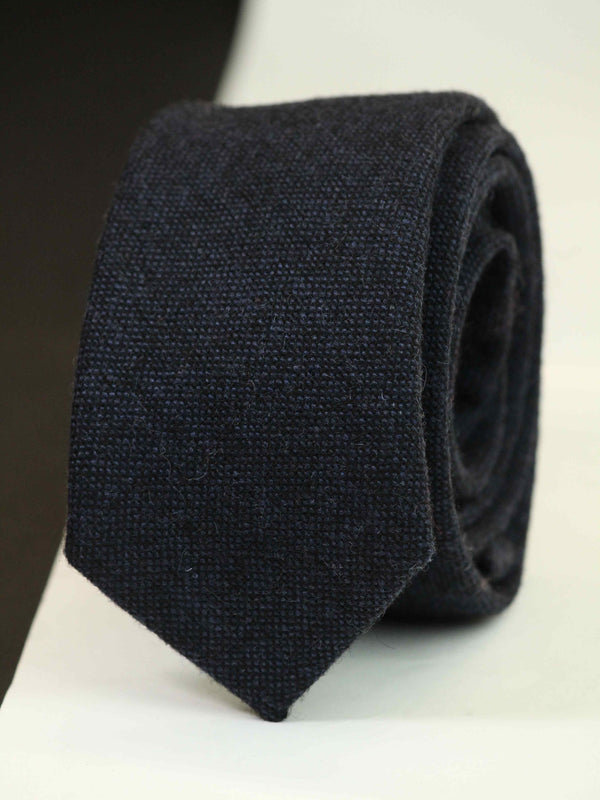 Blue Solid Wool Skinny Necktie