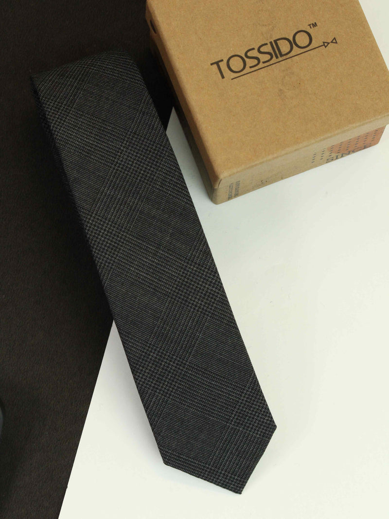 Grey Check Wool Skinny Necktie