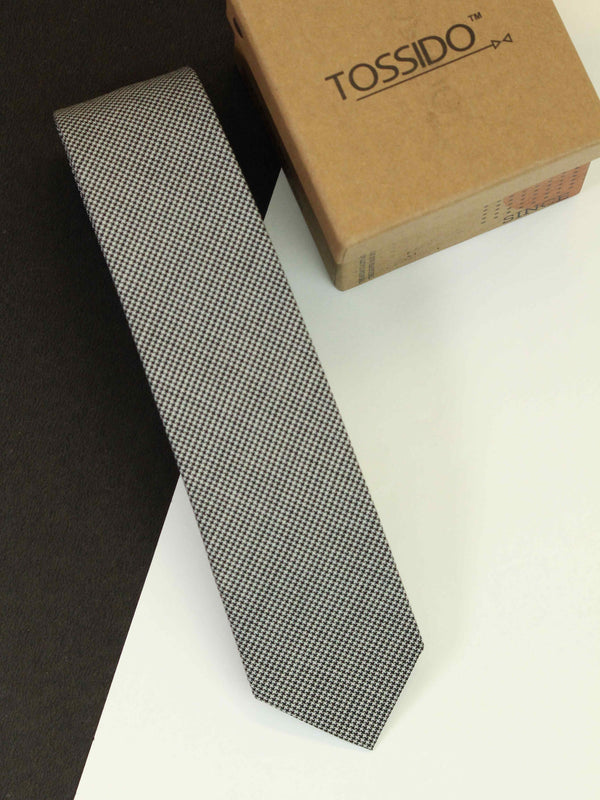 Grey Geometric Wool Skinny Necktie