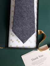 Navy Herringbone Wool Skinny Necktie