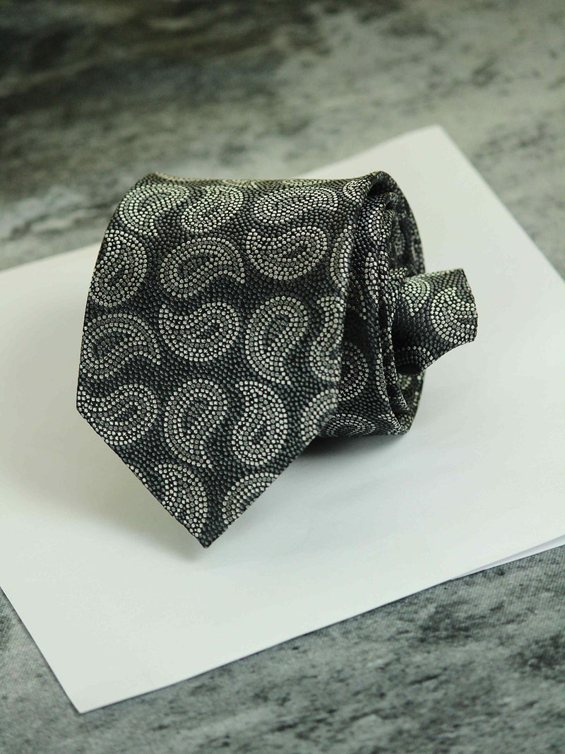 Grey Paisley Silk Necktie