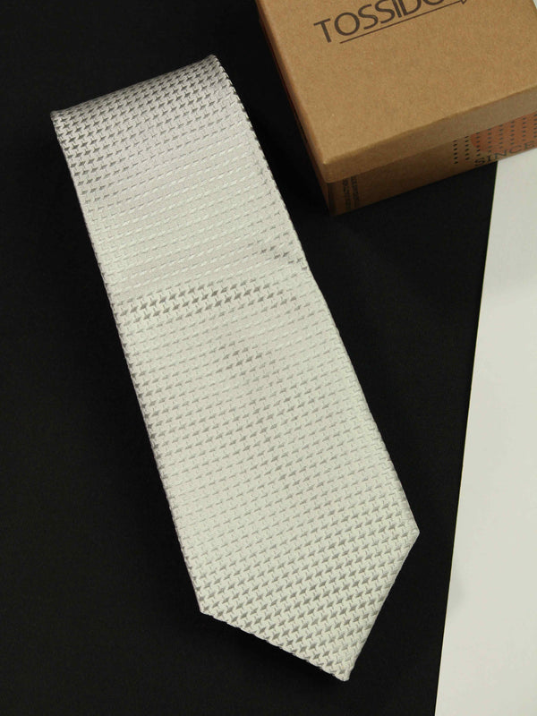 White Geometric Silk Necktie
